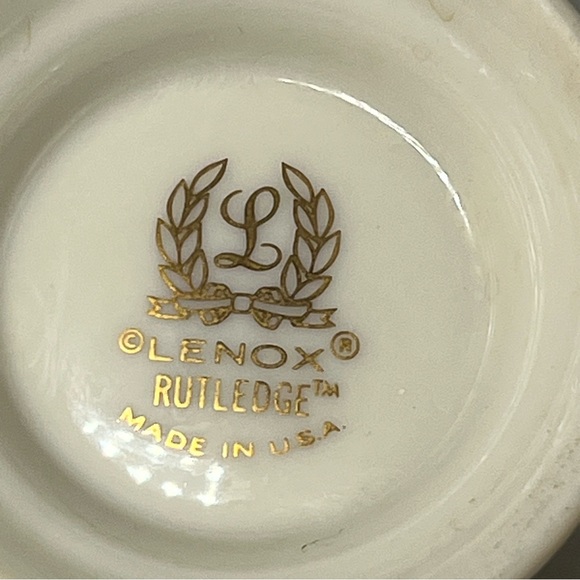 Lenox Rutledge Pattern Footed Cup & Saucer Set Ivory, Gold Trim & Floral Details - Picture 7 of 9